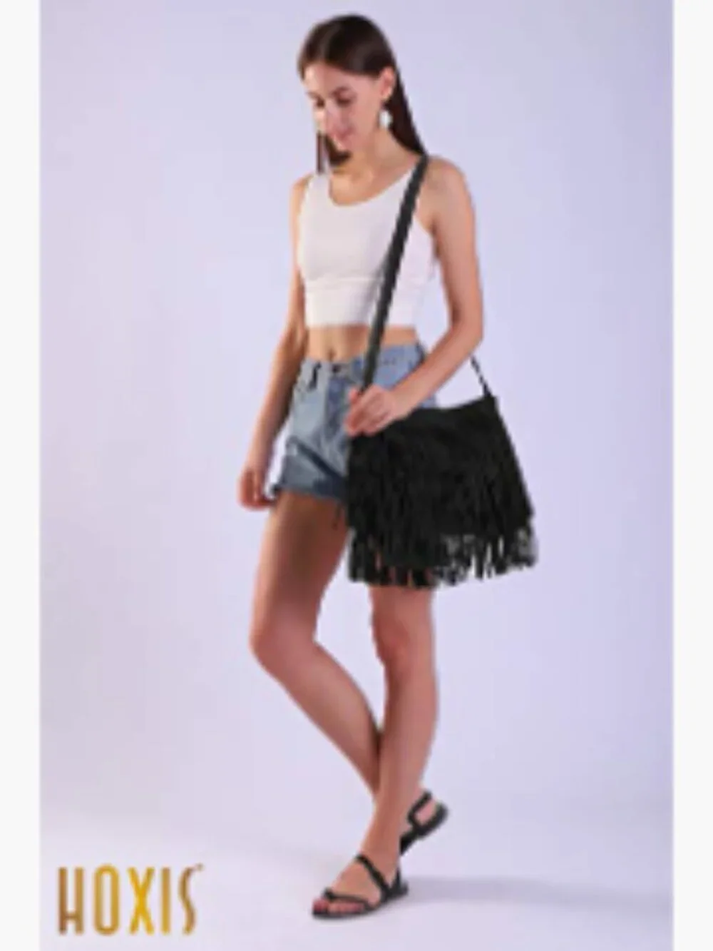 Faux Suede Leather Hobo Crossbody Bag with Tassel Fringe
